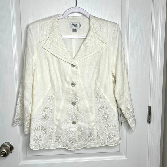 NEW Wms 8 White Linen Blazer Lace Embroidered Formal Elegant Party Easter - Picture 16 of 16
